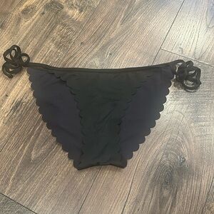JCrew Black Scalloped String Bikini Bottom Size Medium, NWT